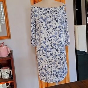 Banana Republic Milk Maid Style Blue Floral Dress Mid Thigh Womens Size 10